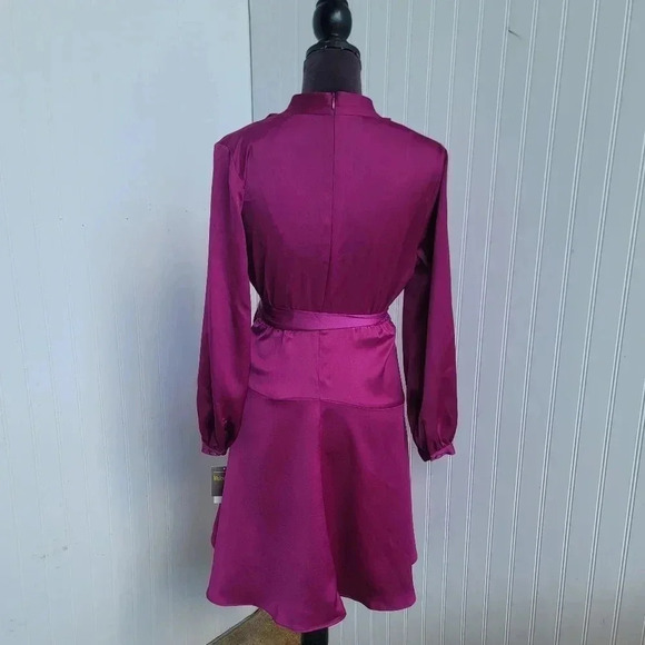 NWT Melonie T Plus Long Sleeve High-Low Fit Flare Dress Satin Mulberry Petite 6P - Picture 5 of 15